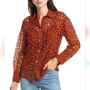 JOIE Lace/eyelet Button up blouse top in Rust. Size Medium NWT